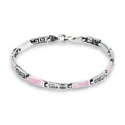 Greek Key Labyrinth Pink Mother of pearl Inlay Sterling Silver Bracelet