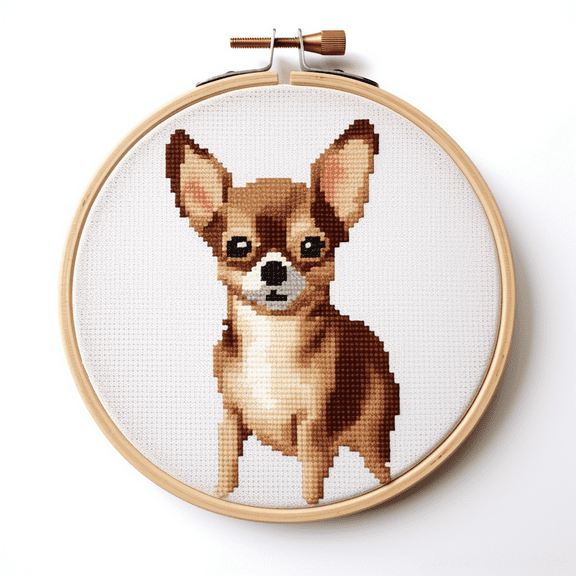 Chihuahua DIY Stamped Cross Stitch Kits for Beginners Easy with Hoop 11CT Needlepoint Embroidery Counted Cross Stitch Kits Art Craft Wall Decoration 30x30cm(1)