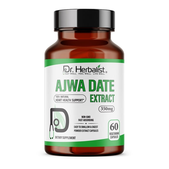 Dr. Herbalist Ajwa Date 350mg - 60 Capsules | Non-GMO | Vegetarian