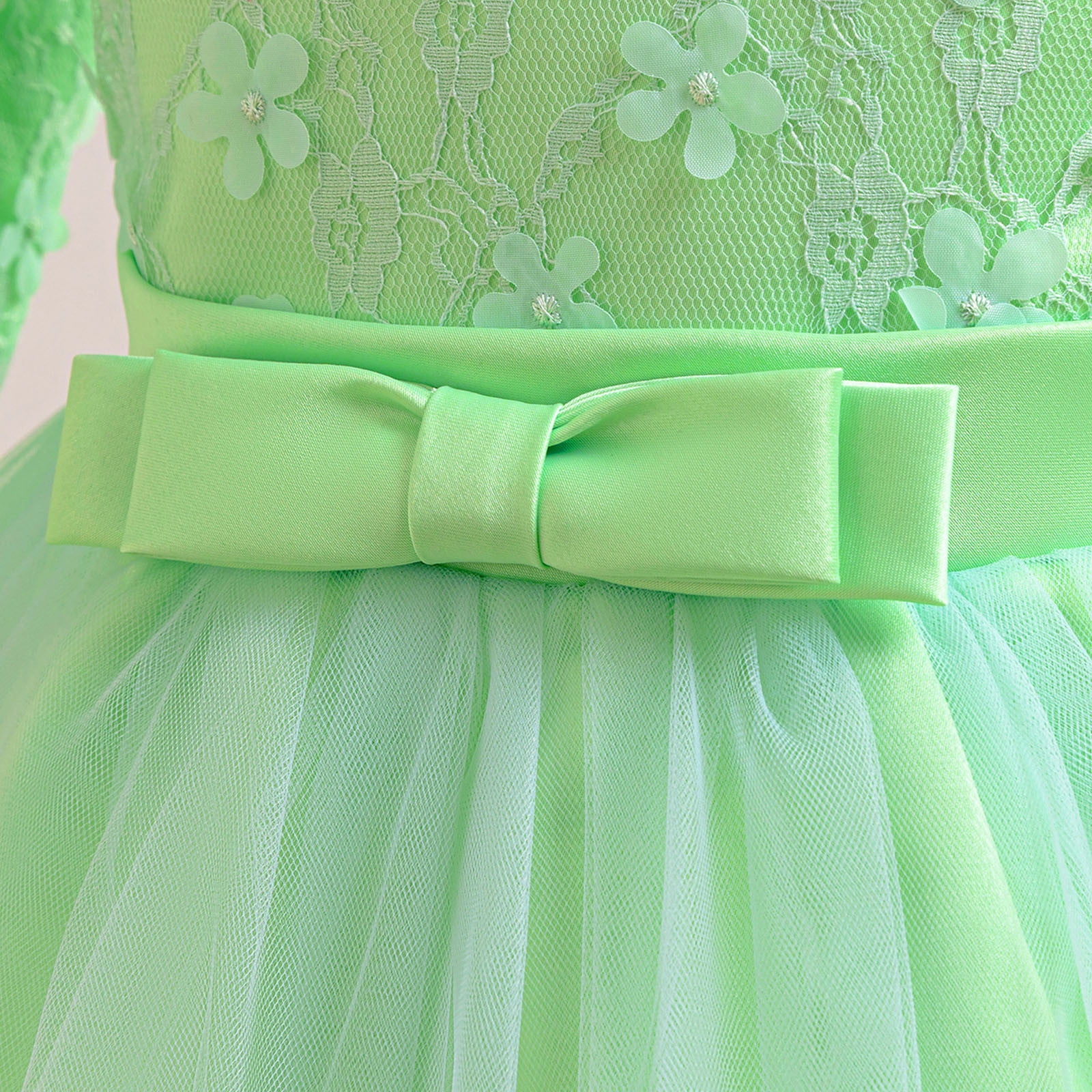 JSGEK Girls Flower Vintage Floral Lace 3/4 Sleeves Floor Length Dress Wedding Party Evening Formal Pegeant Dance Gown Green 9-10Years