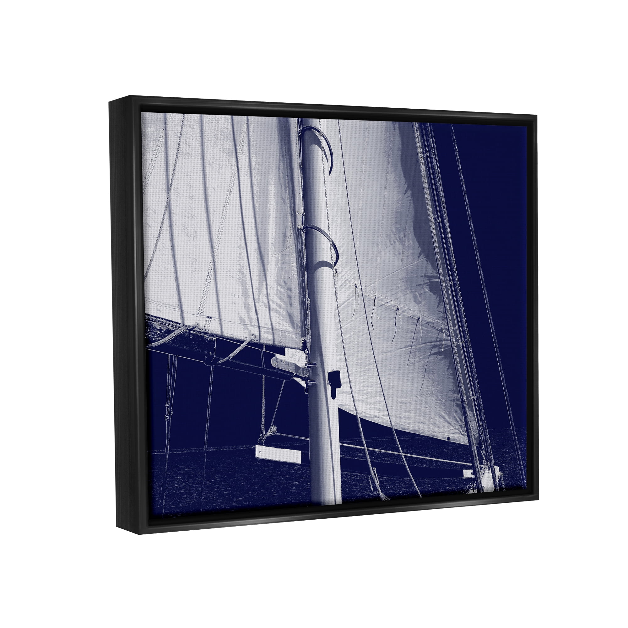 Stupell Navy Blue Nautical Boat Mast Landscape Photography Black Floater Framed Art Print Wall Art