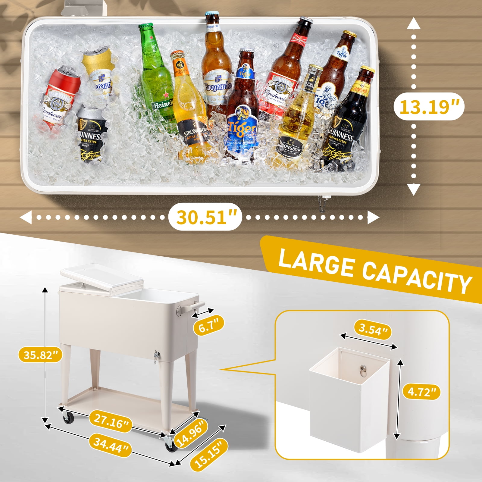 80QT Rectangular Plastic Box Iron Leg Tube Freezer Insulation Freezer Insulation Cart, 87.5*38.5*91cm