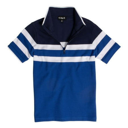 

KIDPIK Boys Short Sleeve Top Short Sleeve Zip Neck Engineered Stripe Polo Size: 2T - XXL (16)