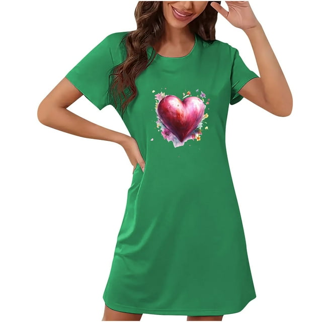 Camisón corto de talla grande para mujer, camisón de manga corta con estampado de pecho a la moda, camisón para mujer