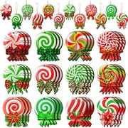 36 Pieces Peppermint Christmas Tree Ornaments Colorful Peppermint Wood Ornaments Lollipop Candy Christmas Ornaments Green,Red
