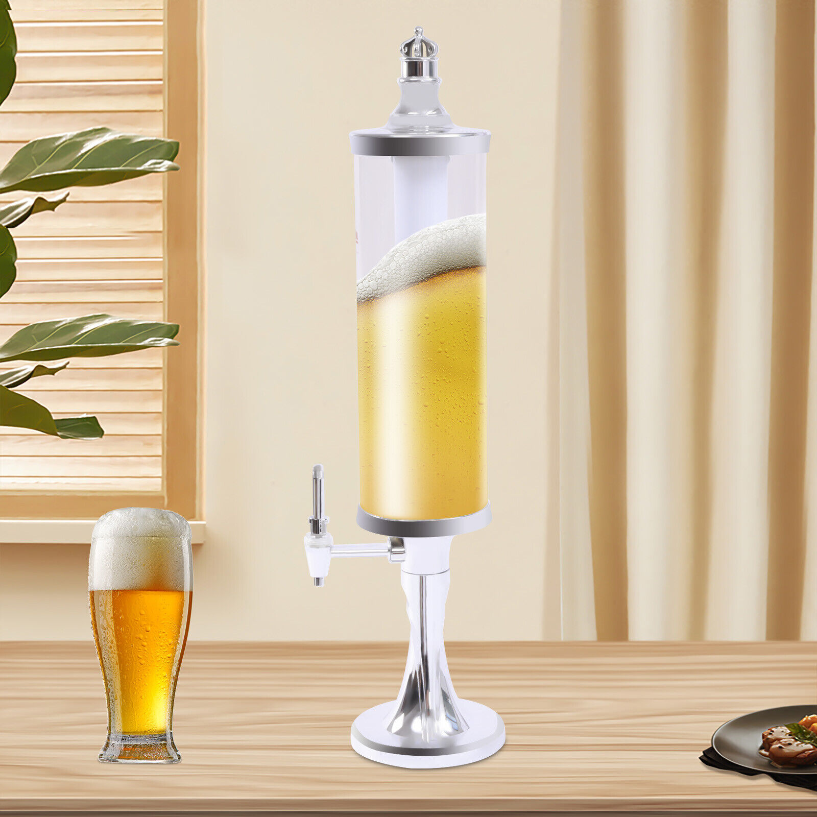 Miumaeov 3L/0.8 Gallon Drink Tower Beverage Dispenser with LED Light Drink  Beer Tower Container for Party Bar Countertop Beverage Server Brown & Clear  