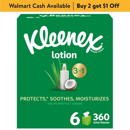 Kleenex Lotion Facial Tissues with Coconut Oil, 6 Cube Boxes, 60 Tissues Per Box, 3-Ply