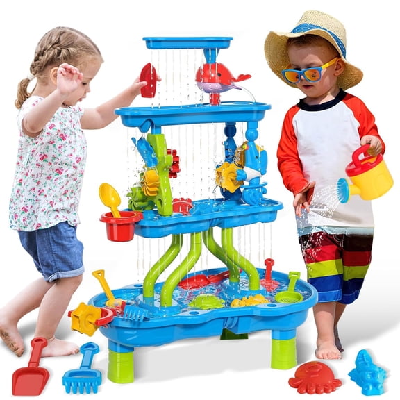 JoyStone 3-Tier Kids Sand Water Table, Outdoor Sensory Play Table Toy, 28.66" Tall, Summer Gift for Toddlers &