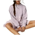 thumbnail image 4 of FEIFLY Women Oversized Pullover Sweatshirt Dress Long Sleeve O-Neck Patchwork Ruffle Loose Sweatshirts Solid Color Comfort Winter Autumn Tops, 4 of 8