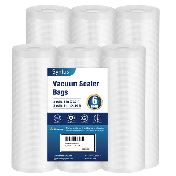 Syntus 6 Rolls Vacuum Seal Bags for Food, 3 Rolls 8" x 20' and 3 Rolls 11" x 20' Vacuum Sealer Bags BPA-free Heavy-duty Commercial Grade for Food Vacuum Storage
