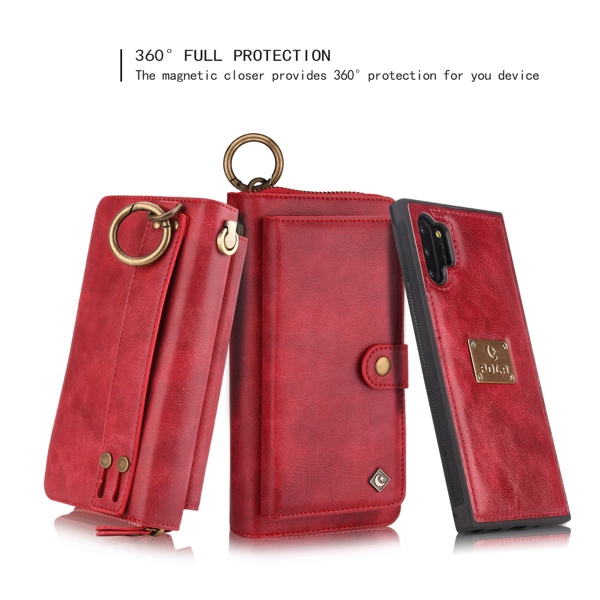 Samsung Galaxy Note 10 Plus Wallet Detachable Case, Dteck Zipper Purse Phone Case Multi-functional Folio Flip Leather Removable Magnetic Back Cover For Samsung Galaxy Note10+, Red