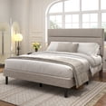 thumbnail image 2 of Frostbloom Queen Size Platform Bed Frame with Linen Fabric Upholstered Headboard, No Box Spring Needed, Beige, 2 of 8