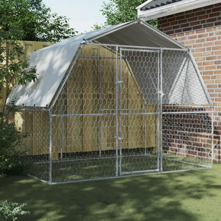 ammoon Dog Cages 2 pcs with Roof and Door, Silver Galvanized Steel, Versatile Enclosure for Dogs