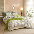 thumbnail image 2 of Verde oliva estilo hojas Funda nórdica King Size en blanco 100% algodón Juego de cama, 2 of 7