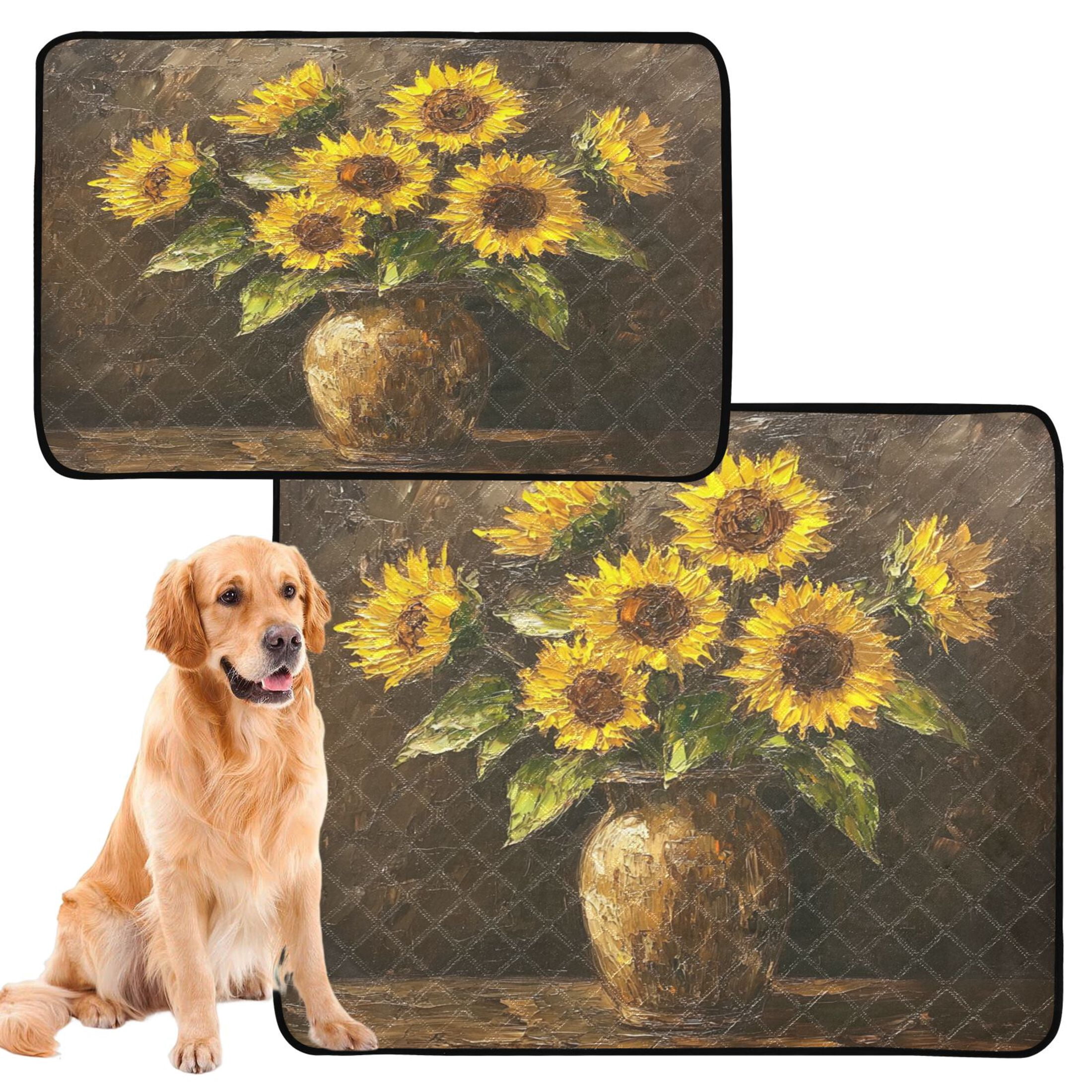 Qxltty Brown Sunflower Plant Cat litter Pads Pet Set of 3 Diaper Mats Center Anti-leakage Layer Absorbent Soft and Comfortable
