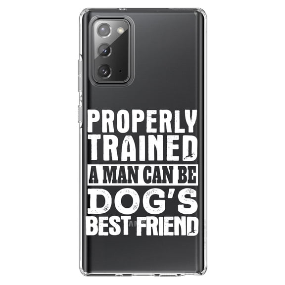 DistinctInk Clear Shockproof Hybrid Case for Samsung Galaxy Note 20 (6.7" Screen) - TPU Bumper Acrylic Back Tempered Glass Screen Protector - Properly Trained Man Dog's Best Friend
