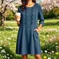 thumbnail image 6 of Noric Women's 3/4 Sleeve Mini Dresses Embroidered Loose Fit Summer Casual with Pockets Solid Color Shift Dress, 6 of 6