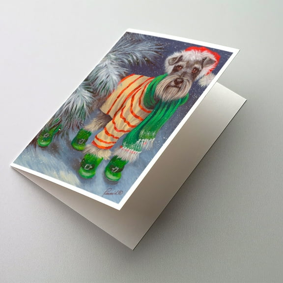 Schnauzer Christmas Green Boots Greeting Cards and Envelopes Pack of 8