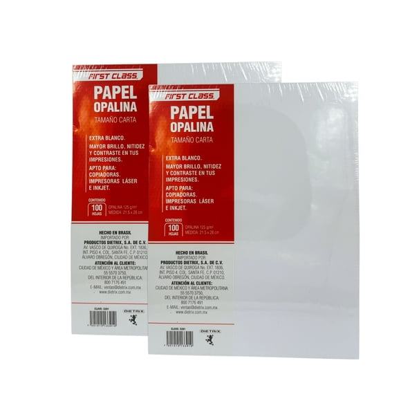 Pack 2 Papel Opalina First Class Carta 125 g/m² Extra Blanco, 100 Hojas c/u