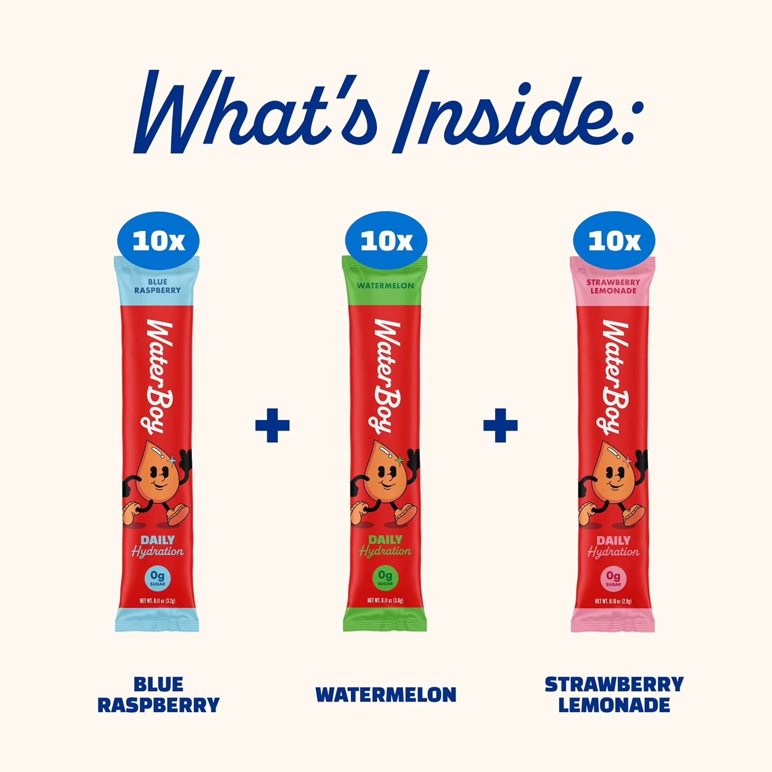 Waterboy Sugar-Free Electrolyte Drink Mix Variety Pack – Daily Hydration, 30 ct | Zero Sugar, Keto & Vegan Friendly | High Electrolytes