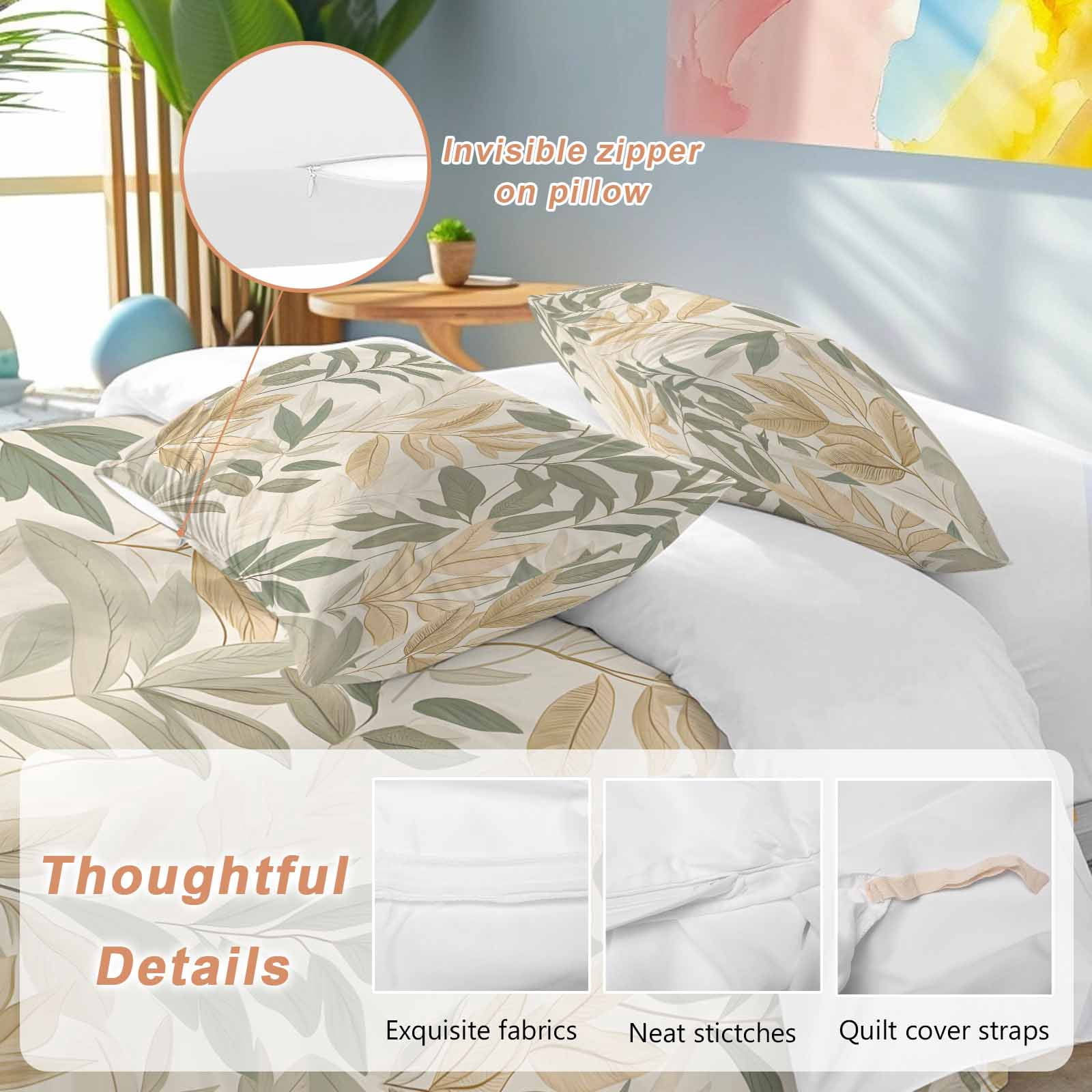 Sage Green Yellow Botanical Bedding 3 Piece Duvet Cover Set California King, Vintage Spring Summer Soft Microfiber Comforter Cover with Zipper Closure & Pillowcases, FadeResistant Quilt Cover