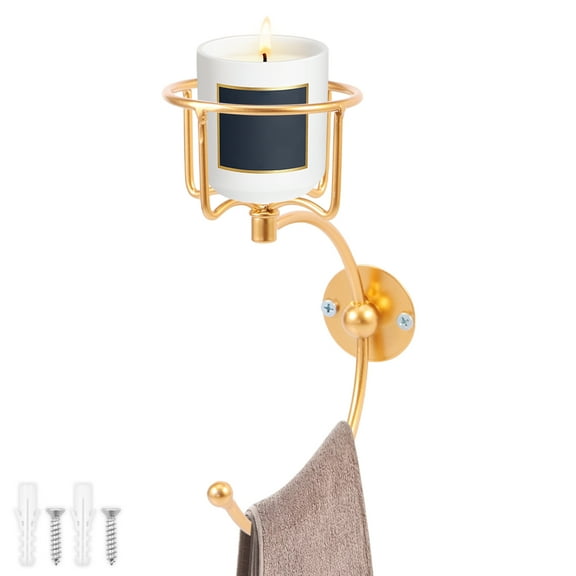 Gold Hand Towel Holder for Bathroom Wall Iron Towel Ring With Candle Holder Wall Mounted for Kitchen Entryway Living Room