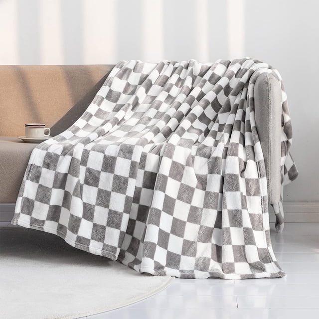 Manta De Franela Manta de franela a cuadros grises de 100 x 70 cm para sofá cama (1 unidad) JASKFLY