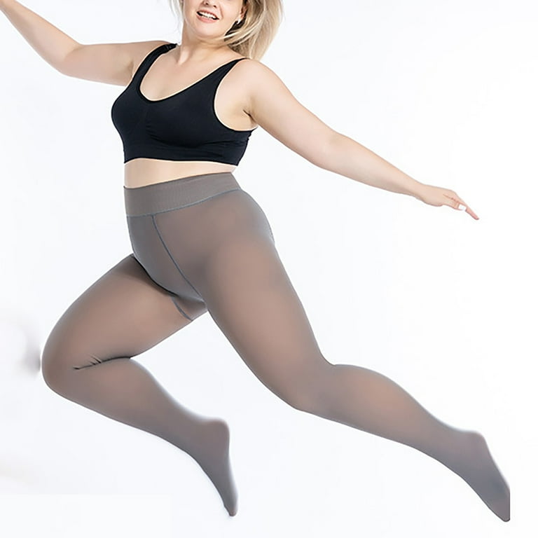 Lovskoo Women Plus Size Fleece Lined Thick Tights Stirrup Leggings Plus Size Fashion Fake Translucent Ladies Keep Warm Solid Pantyhose Gray 90G Walmart