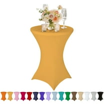 Gold Elastic Tablecloth for 43"x32"  Round Table - Spandex Stretch Cocktail Table Cover for Party, Wedding, Banquet Decor