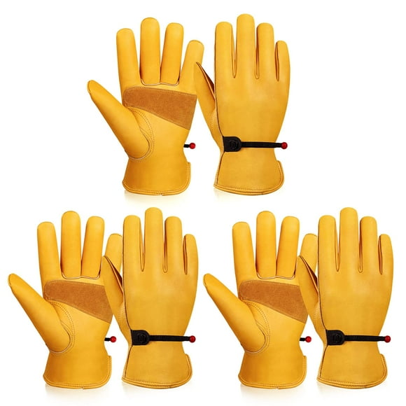 OZERO Leather Work Gloves for Men: X-Large 3 Pairs Cowhide Working Gloves for Driving Heavy Duty Mechanic Ranch - Women Gardening Glove