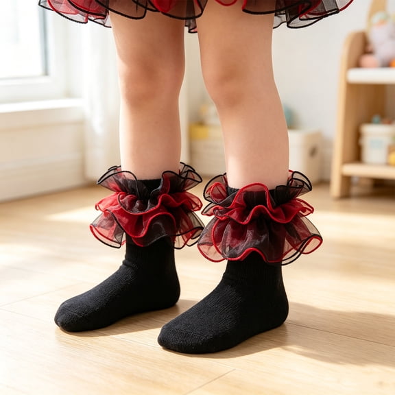 Girls' Princess Socks Ruffle Lace Dance School Stage Performance Dress Outfit