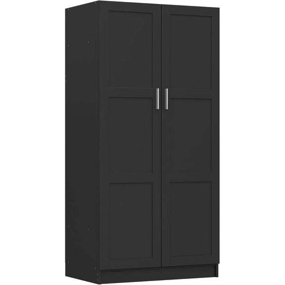 Panana Modern 2 Door Wardrobe Bedroom Armoires Closet Clothing Storage Cupboard with 2 Shelves & Hanging Rod for Bedroom (Black)