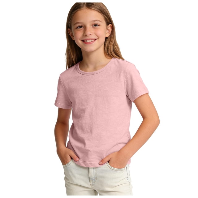 LLYWEY Camisetas Escolares para Niñas - Blusas Casuales de Verano con Cuello Redondo y Manga Corta para la Escuela Camisetas Rosas 7 Años