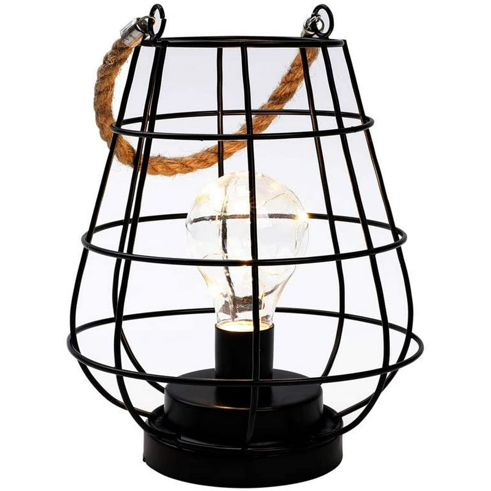 JHY DESIGN 8.5" Cage Bulb Lantern Decorative Lamp Battery Powered