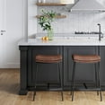 thumbnail image 2 of Nathan James Arlo Modern Backless Upholstered Kitchen Counter Bar Stool with Double-Layered Saddle Seat and Black Metal Base, Brown/ Matte Black, Set of 2, 2 of 2