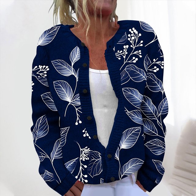 Cárdigan informal de punto con estampado floral para mujer, chaqueta abotonada y abrigo superior para mujer