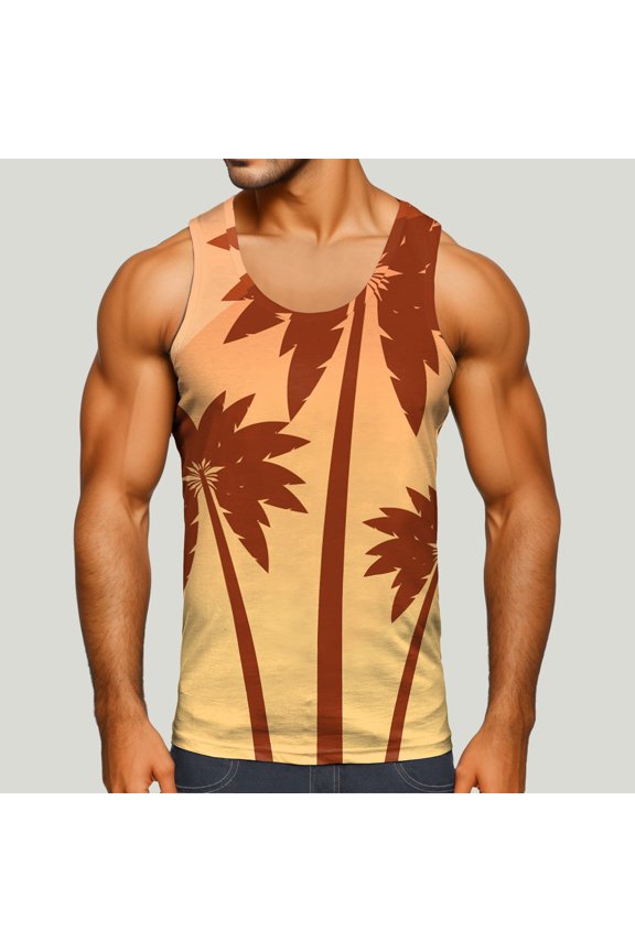 Men Tops Men's Tie Dye Round Neck Tank Top Casual Sleeveless Muscle Shirt,Orange S