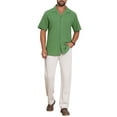 thumbnail image 2 of INSPIRE CHIC Men's Camp Collar Chest Pocket Button Down Short Sleeve Cotton Shirts M Green, 2 of 4