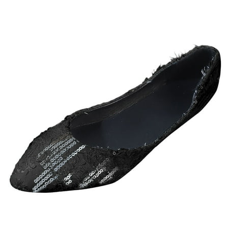 OJSFQUFP Womens Running Shoes Solid Sequin Pointed Soft Sole Women Casual Comfortable Low Heel Flat Shoes Work Flats Office Shoes Comfortable Flats for Women Black 39