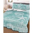 thumbnail image 3 of Quilts Twin Size Bedding Set, Turquoise Coastal Lightweight Quilted Comforter, Nautical Coral Starfish Shell Turtle Summer Soft Bedspread Coverlet with Pillow Covers for All Season, 68" x 86", 3 of 7