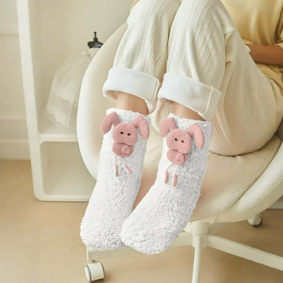 workcargo Plush Fuzzy White 3D Animal Ankle Socks - Warm Cozy Indoor Lounge Socks, Soft Nylon Spandex One Size Fits Most Adults,Size Free Size