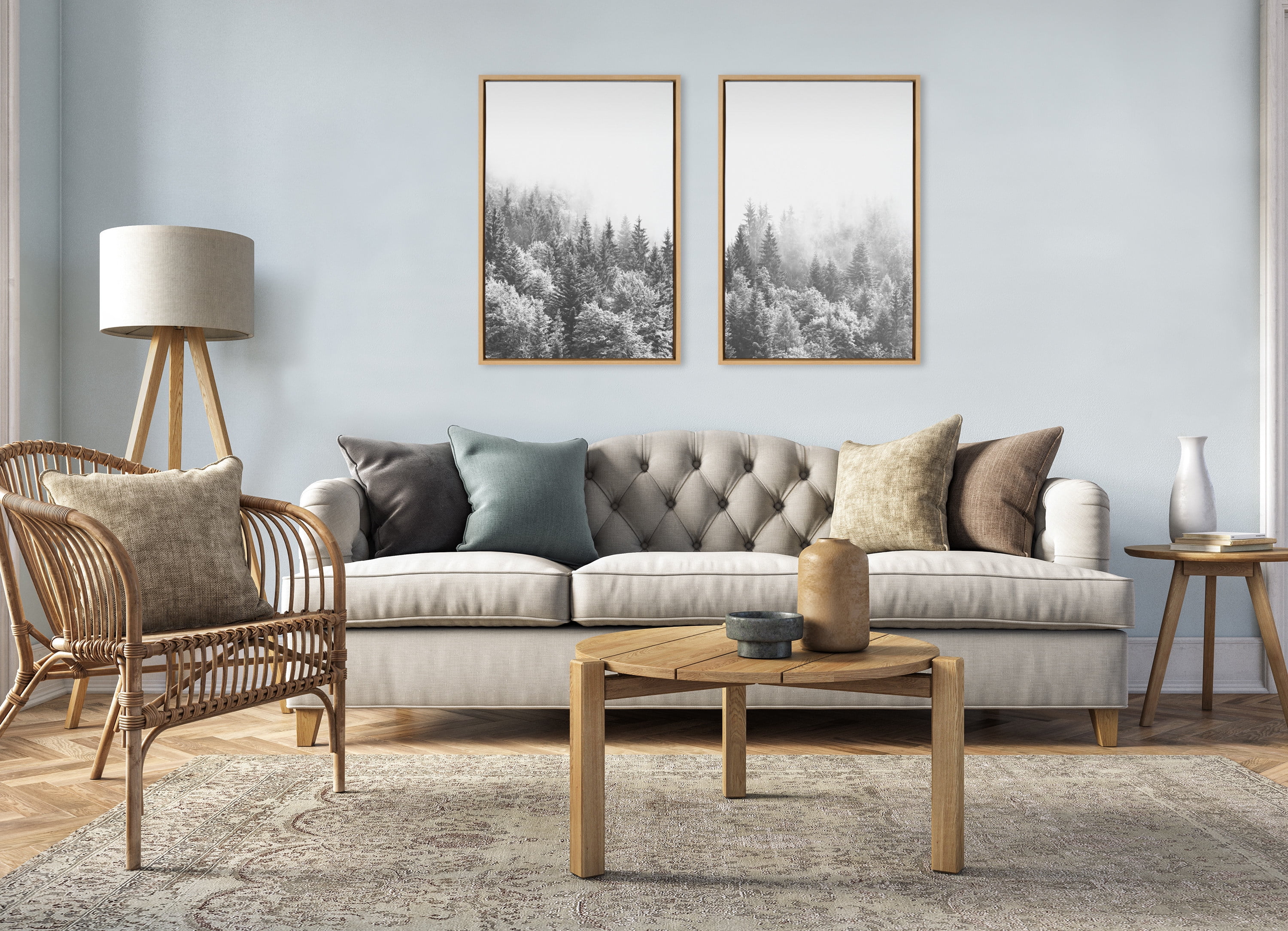 Sylvie Forest On A Foggy Day 23 in x 33 in Framed Photography Canvas Art Prints, by Kate and Laurel Set of 2