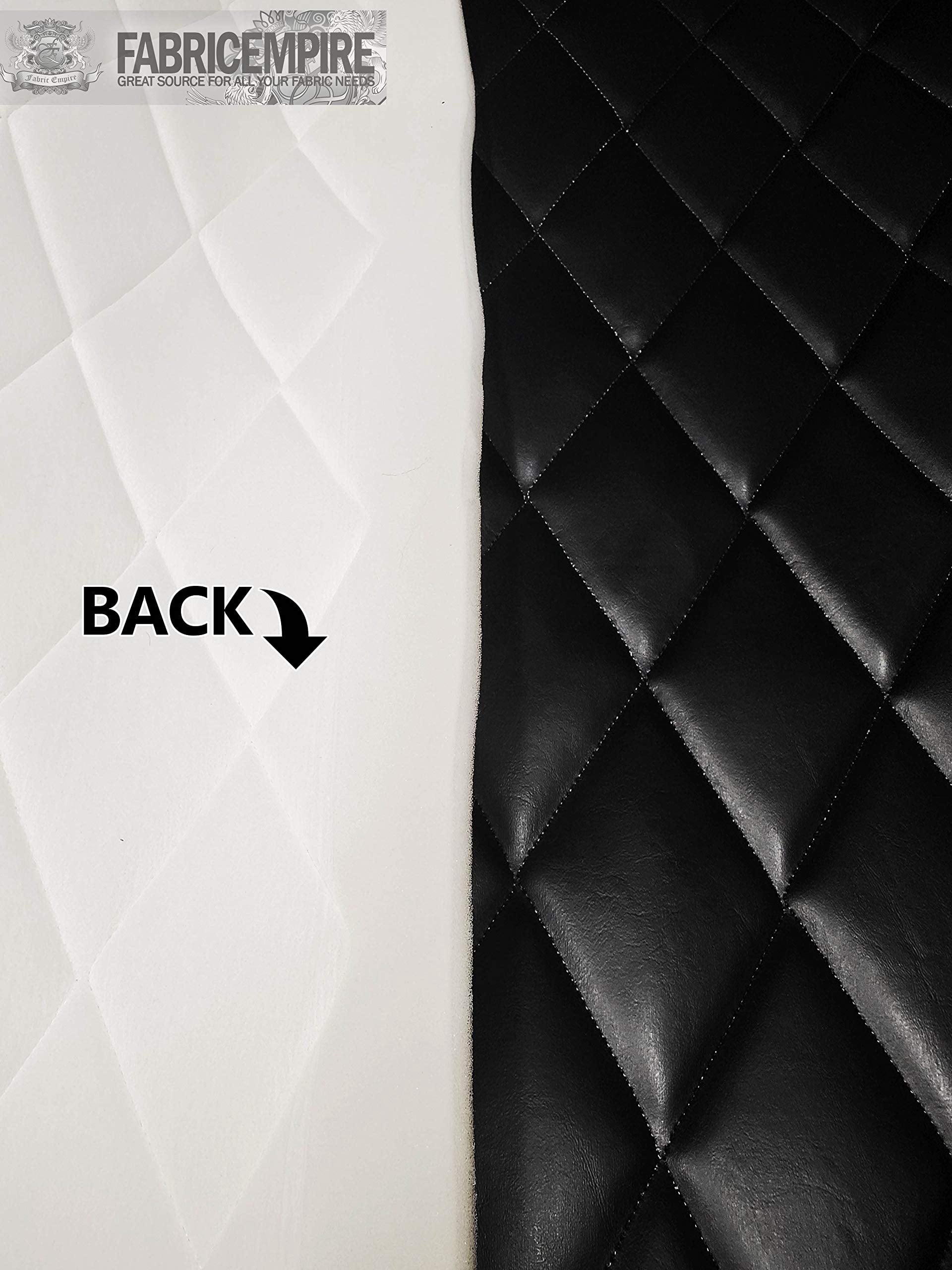 Quilted Vinyl Padded Upholstery Fabric w 3/8" Foam Backing Smooth 4"x6" Diamond /58" Wide/Continuous Yard/ Faux Leather Upholstery, Marine Vinyl Fabric, Automotive Upholstery Material (Black)