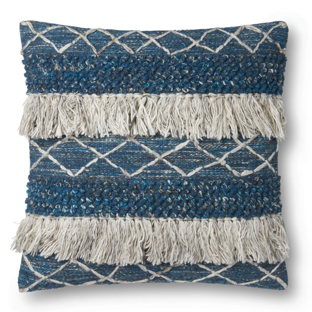 Loloi Rugs P0618 Blue/Ivory Fringe Throw Pillow