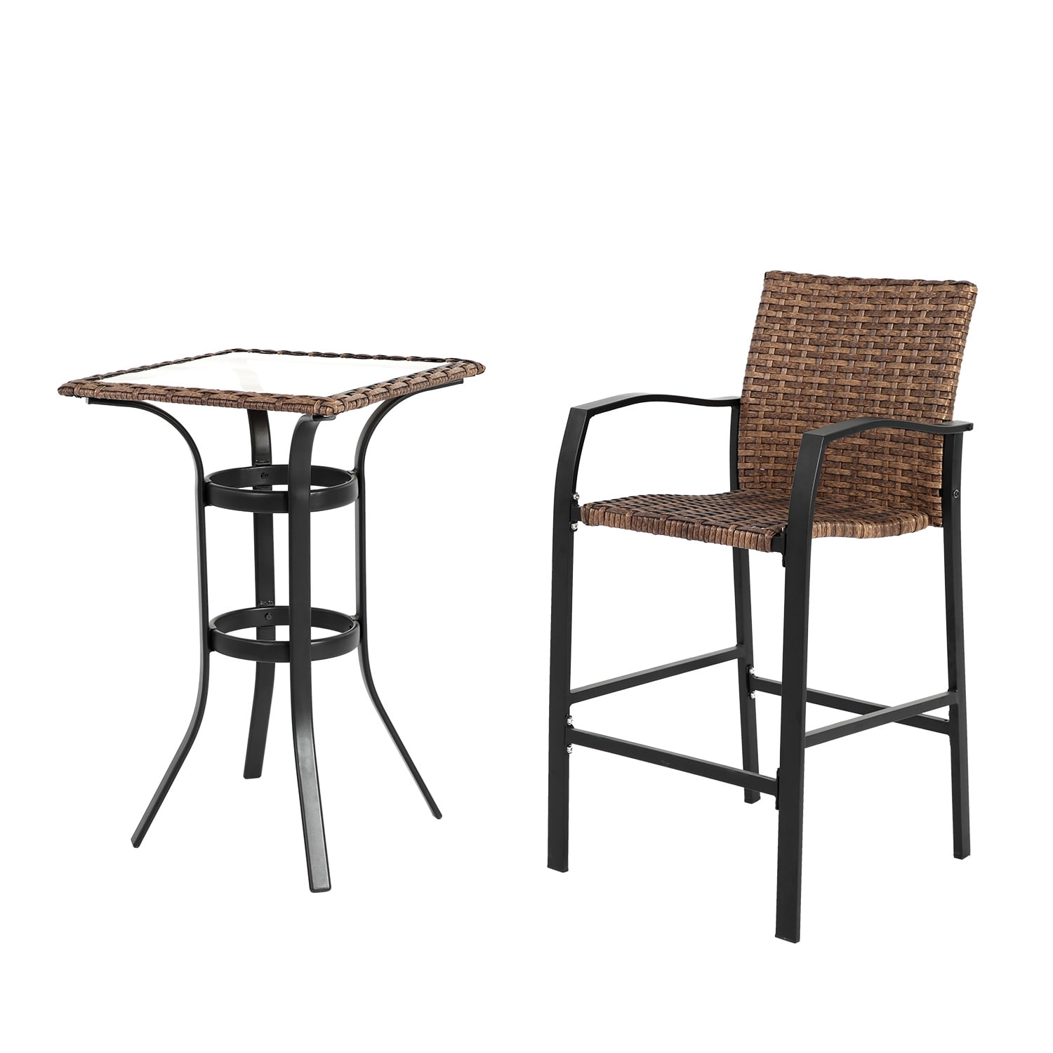 Demi Bonn 3 Pieces Patio Set Outdoor Wicker Furniture Sets Modern Rattan Chair Conversation Sets with Coffee Table for Yard and Bistro, Brown