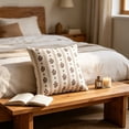 thumbnail image 4 of Floral Throw Pillow Set, 18"x18" Brown Striped Boho Linen Cushion, Vintage Block Print Farmhouse Decorative Pillow for Indoor Outdoor Couch Sofa Bed Home, 4 of 6