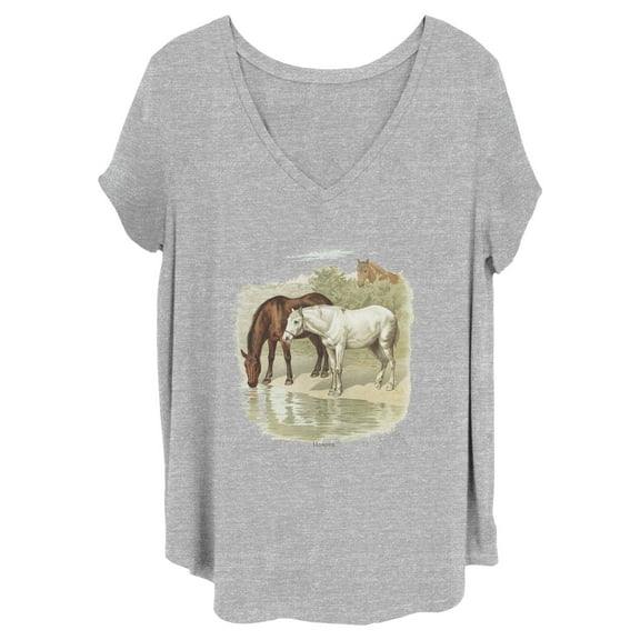 Junior's Lost Gods Retro Horses Portrait  Graphic Tee Heather Gray 2X
