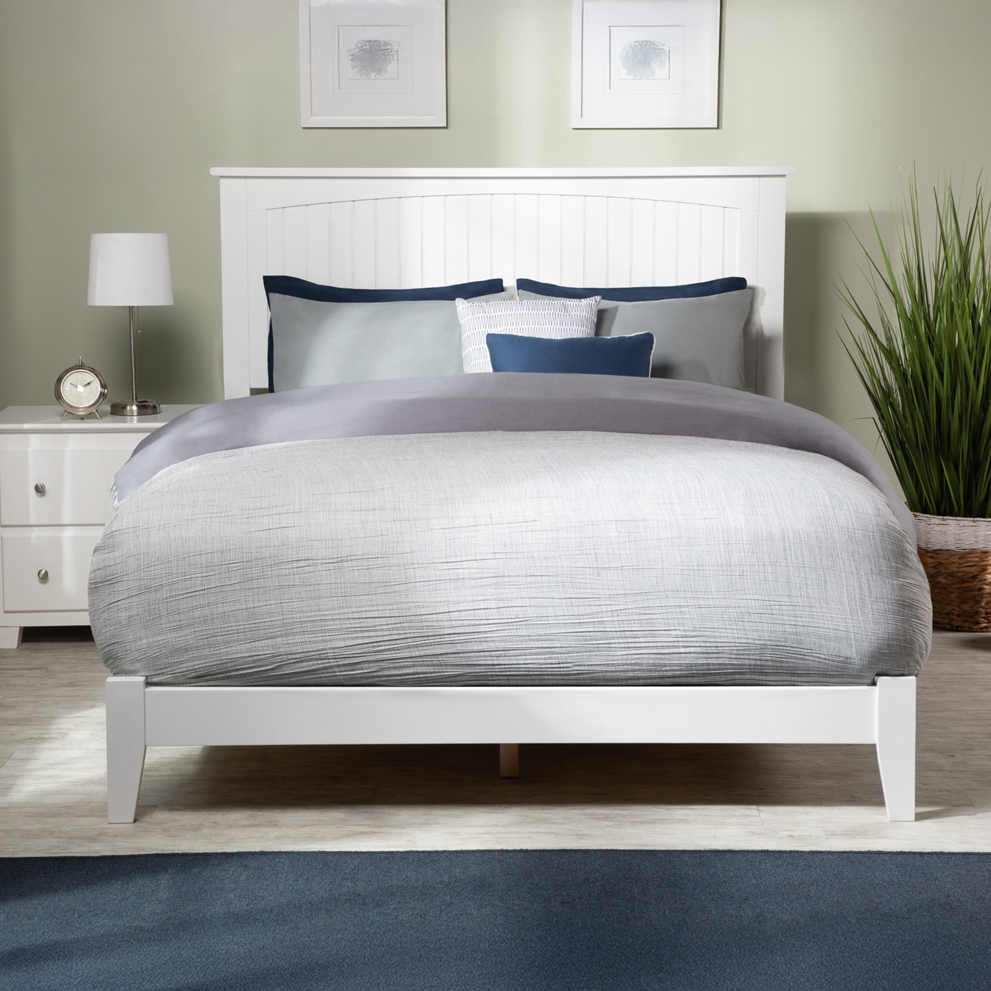 AFI Nantucket King Low Profile Wood Platform Bed Frame with Cottage Headboard, White