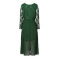 thumbnail image 4 of Fsqjgq Elegant Chiffon Lace Formal Dresses for Women V Neck Long Sleeved Patchwork Prom Long Dress Flowy Swing Wedding Guest Dresses Green XXL, 4 of 5