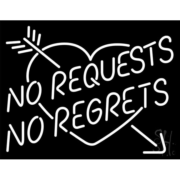 No Request No Regrets LED Neon Sign 24 x 31 - inches, Black Square Cut Acrylic Backing, with Dimmer - Bright and Premium built indoor LED Neon Sign for Defence Force.